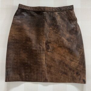 Vintage Brown Leather A-Line Mini Skirt | Genuine Leather | Back Zip